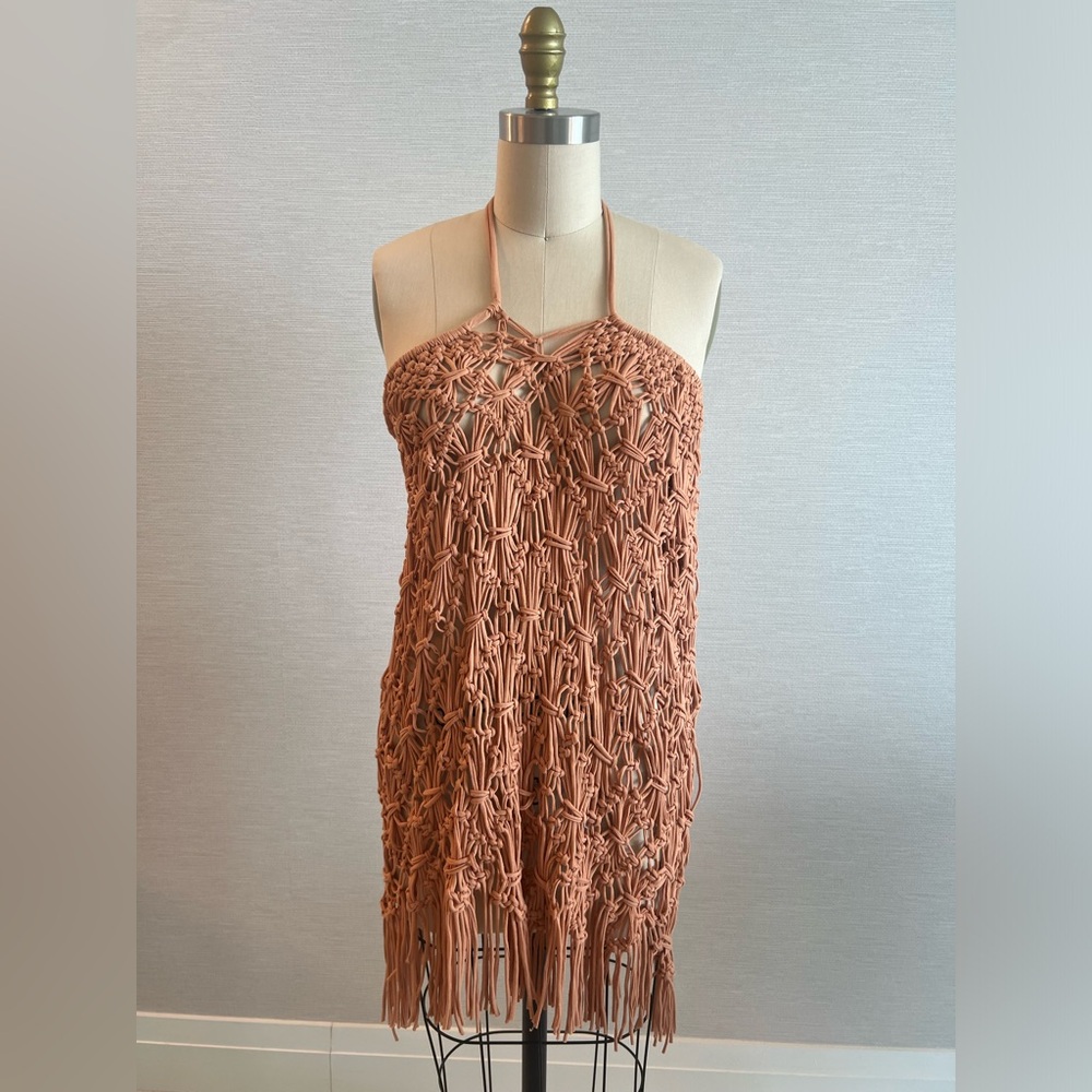 Indi Chic Macrame Cover Up Dress Or Skirt One Size Terracotta Crochet Beach NWT